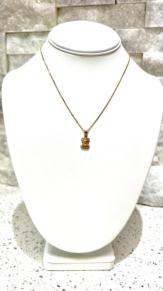 simple 10k gold chain with bear pendant