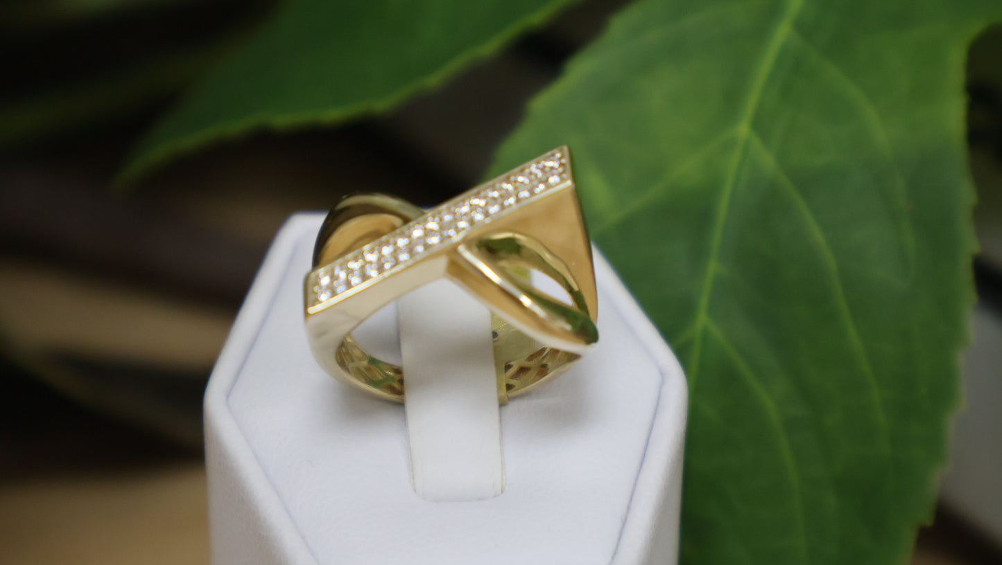 Anillo de Mujer Cruzado con sirconia blanca de oro 10k