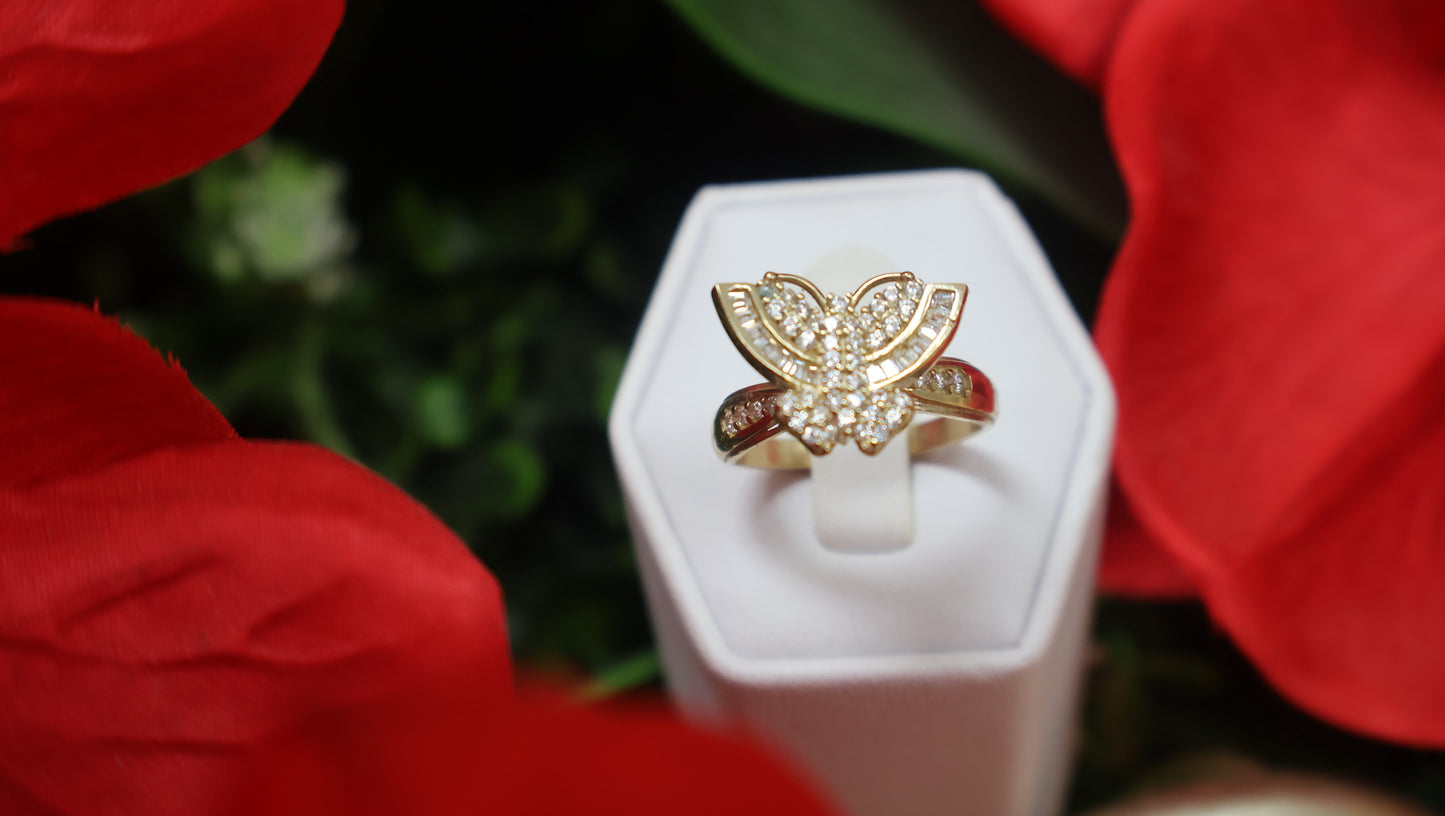 anillo de maripoza con siconia 14 k de mujer