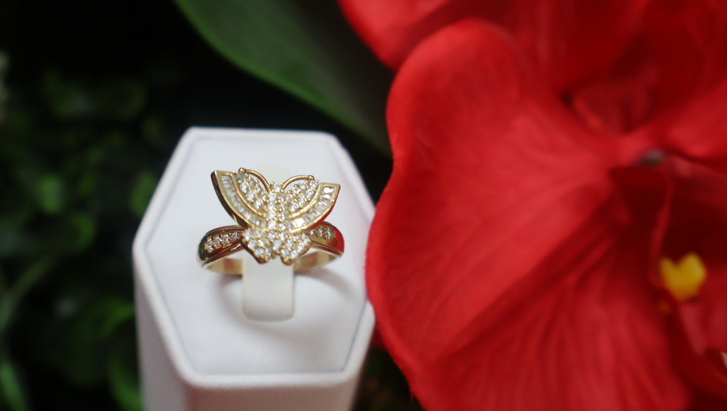 anillo de maripoza con siconia 14 k de mujer