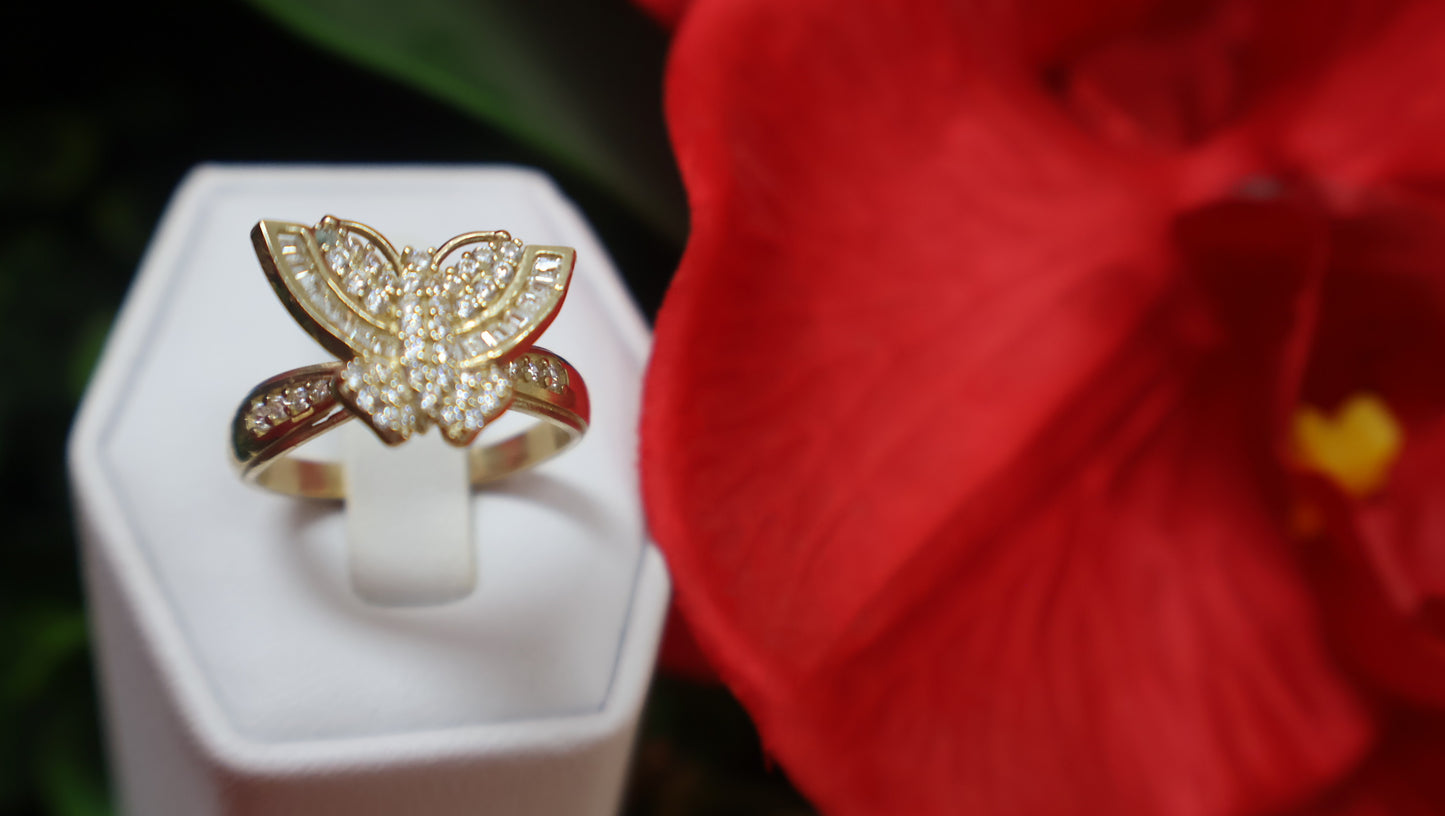 anillo de maripoza con siconia 14 k de mujer