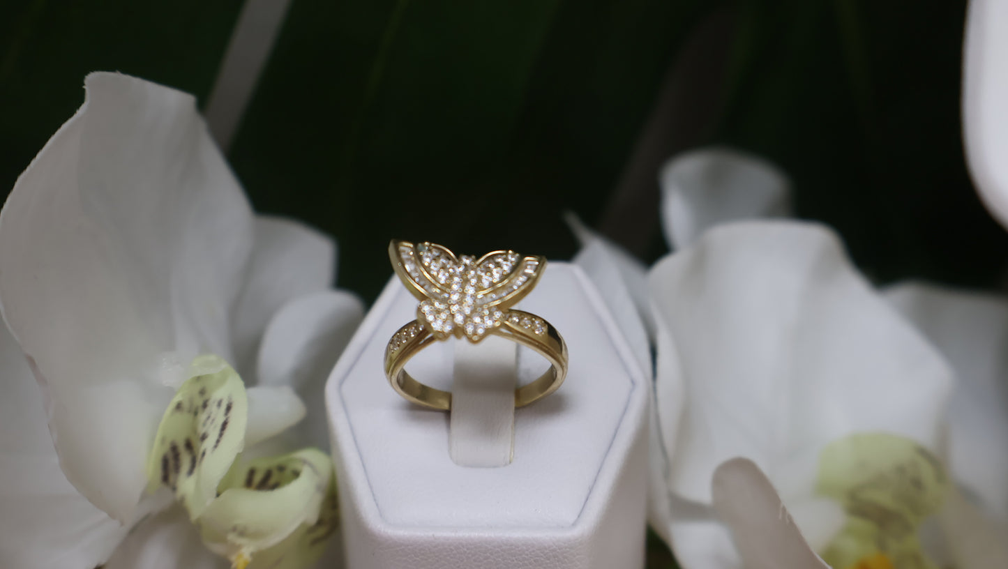 anillo de maripoza con siconia 14 k de mujer