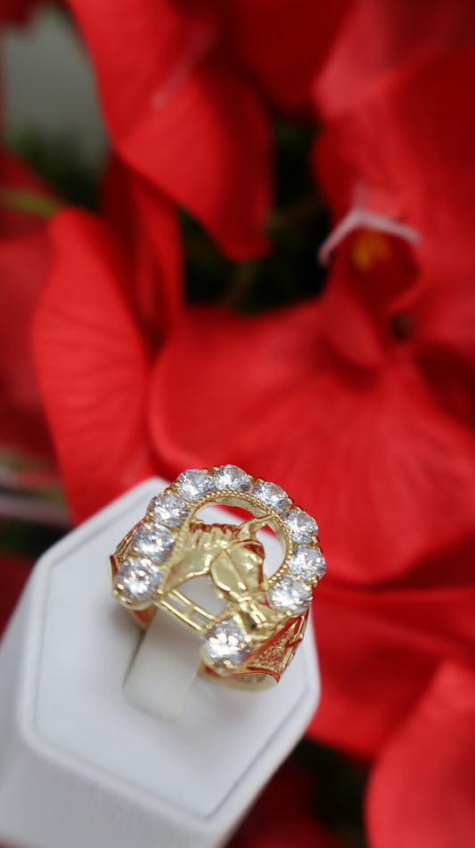 anillo de hombre de  14k de caballo con sirconia