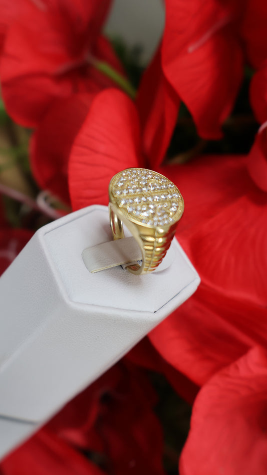 anillo de 10k de hombre con el signo de $ y con sirconia
