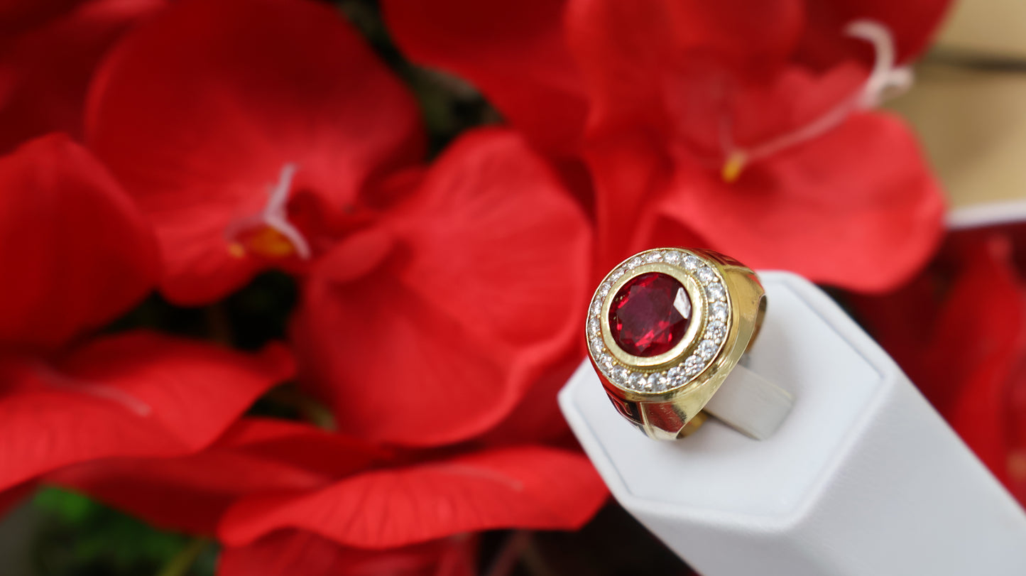 anillo de 10k de hombre piedra roja y circonia