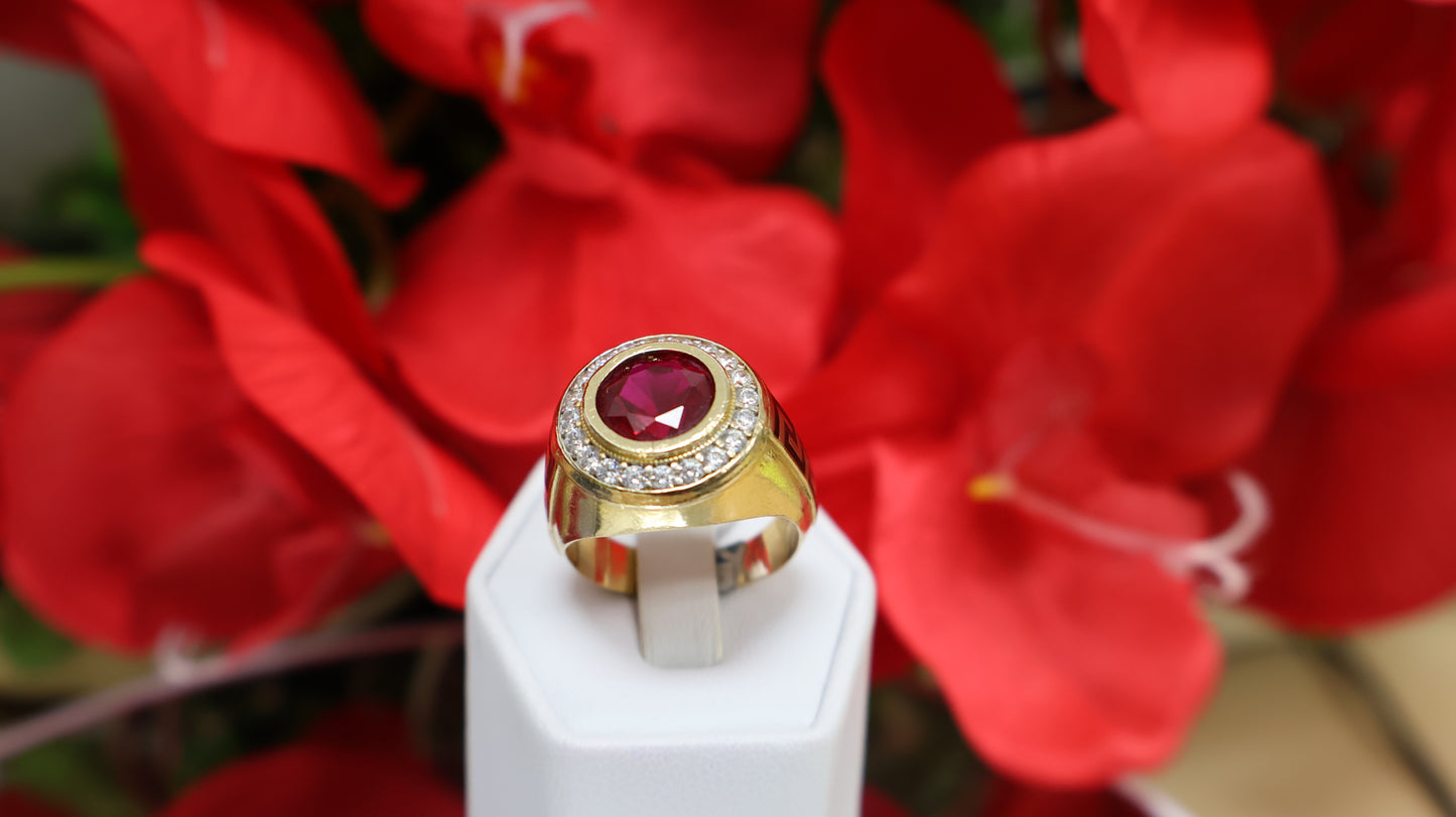 anillo de 10k de hombre piedra roja y circonia