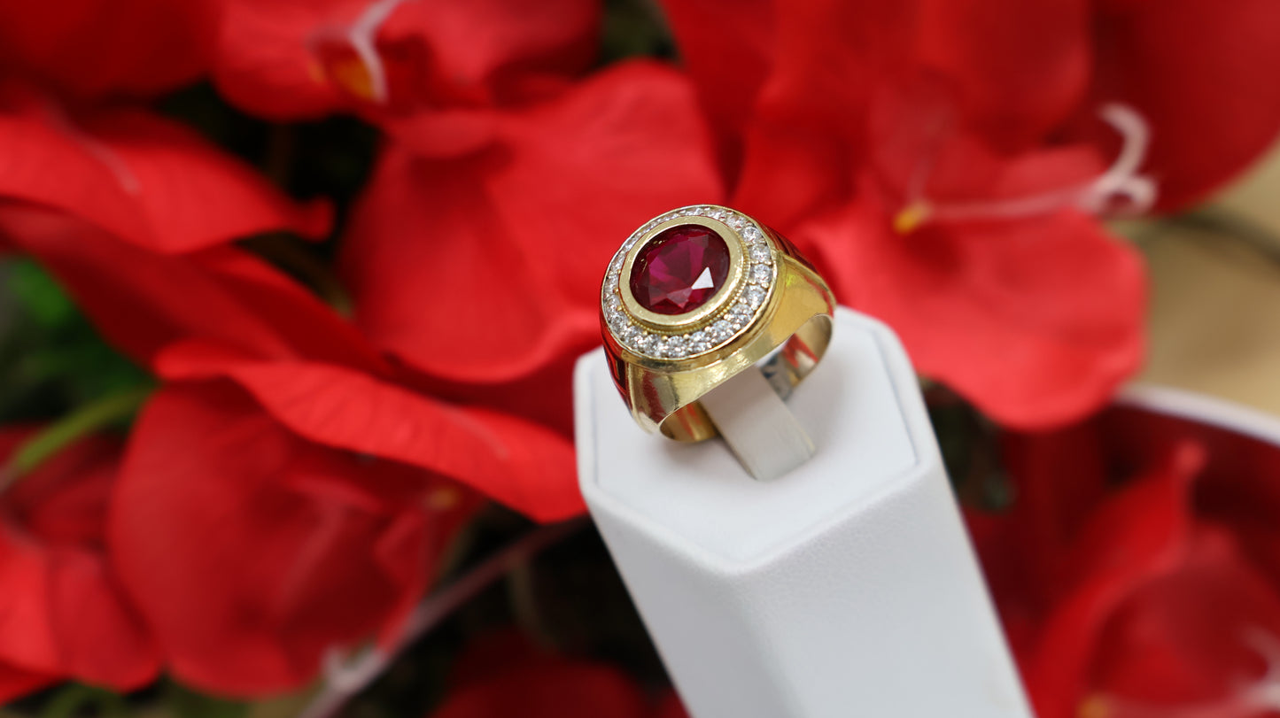 anillo de 10k de hombre piedra roja y circonia