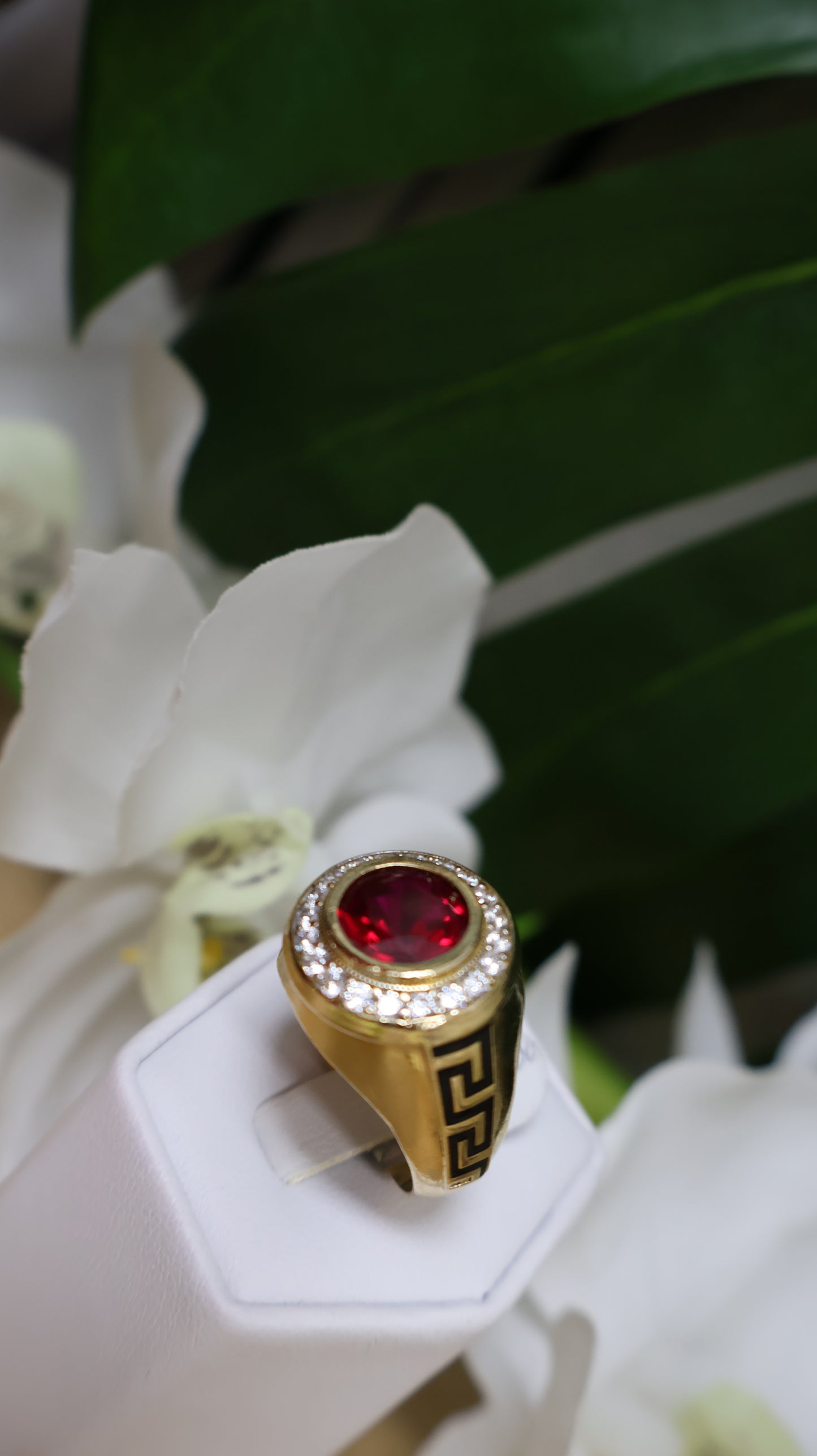 anillo de 10k de hombre piedra roja y circonia
