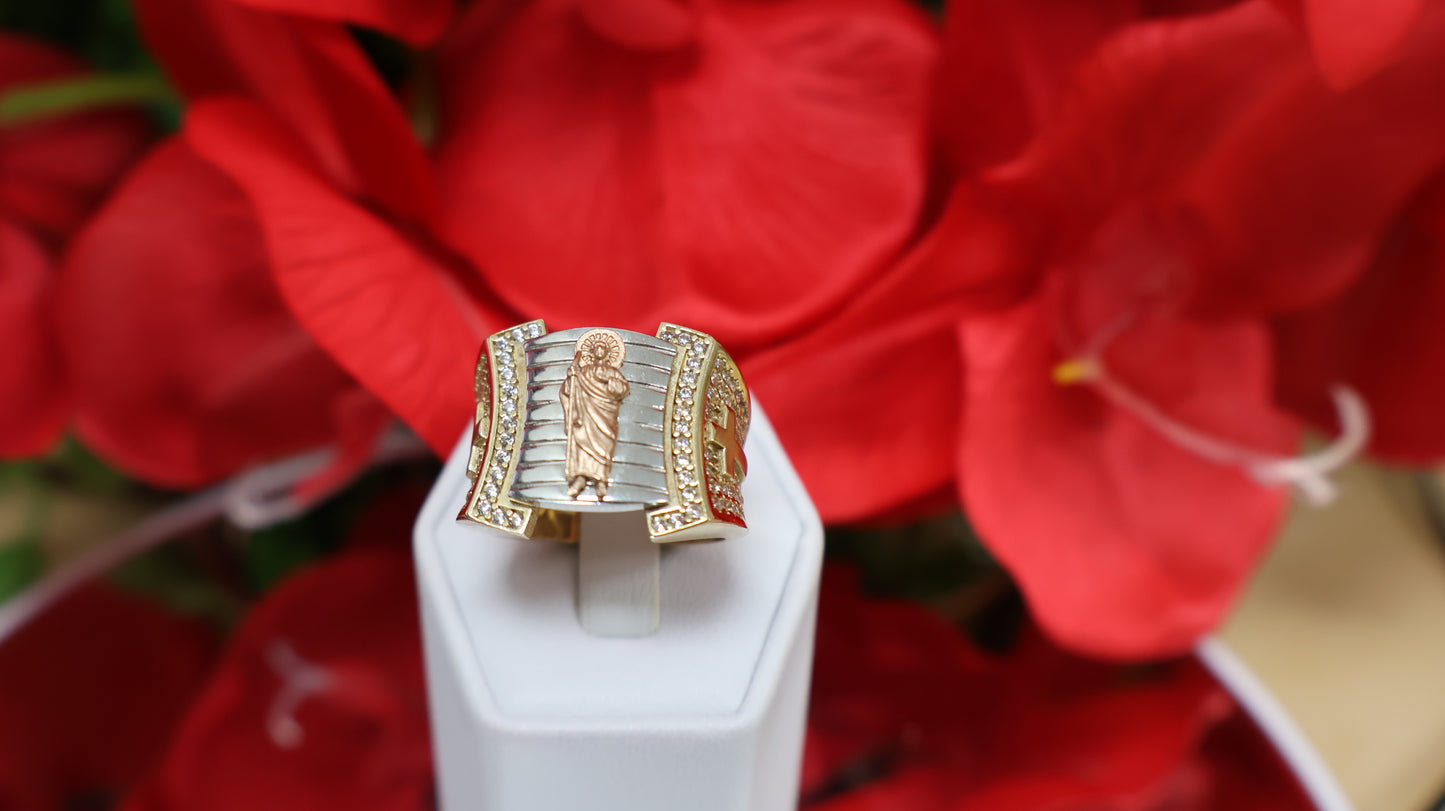 anillo en oro amarillo blanco y rosado de hombre en 14k