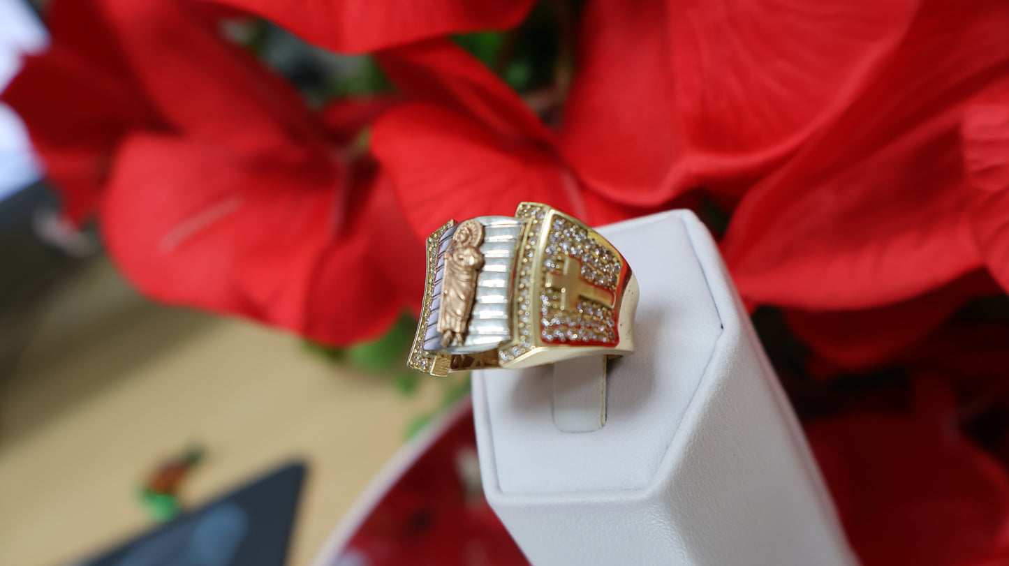 anillo en oro amarillo blanco y rosado de hombre en 14k
