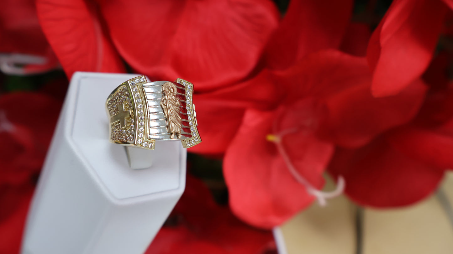 anillo en oro amarillo blanco y rosado de hombre en 14k