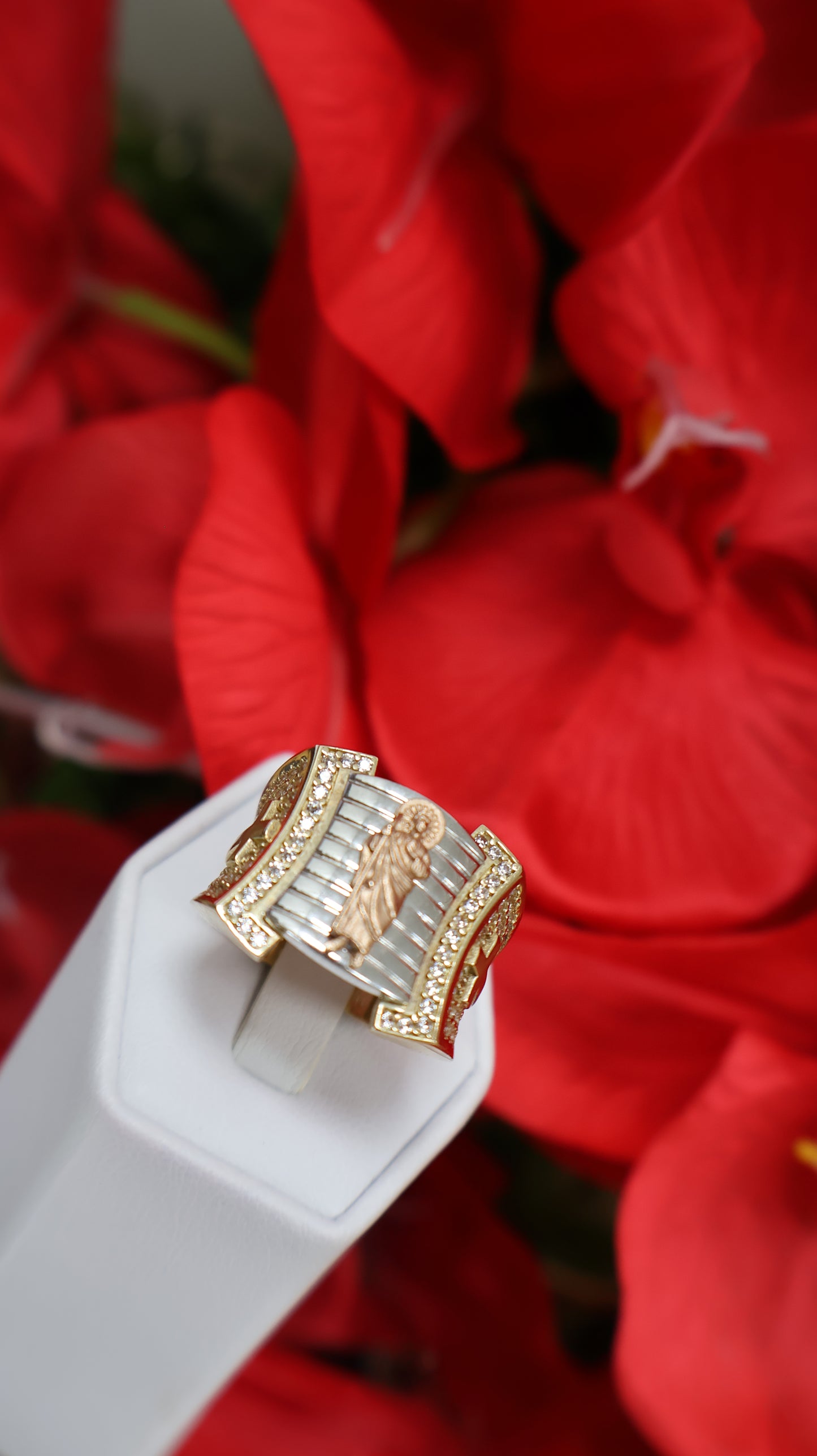 anillo en oro amarillo blanco y rosado de hombre en 14k