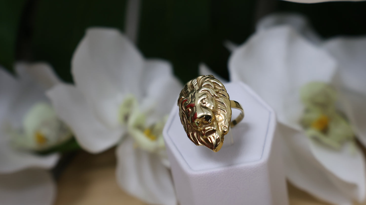 anillo 14k de hombre con la cara de un leon