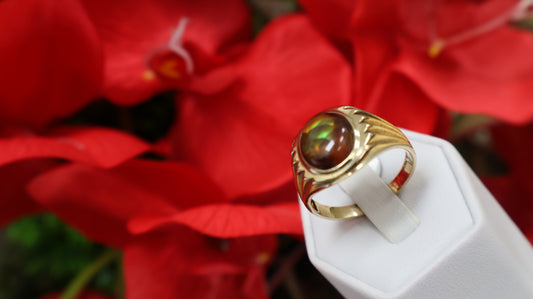 anillo 10k de hombre con  piedra ojo de tigre