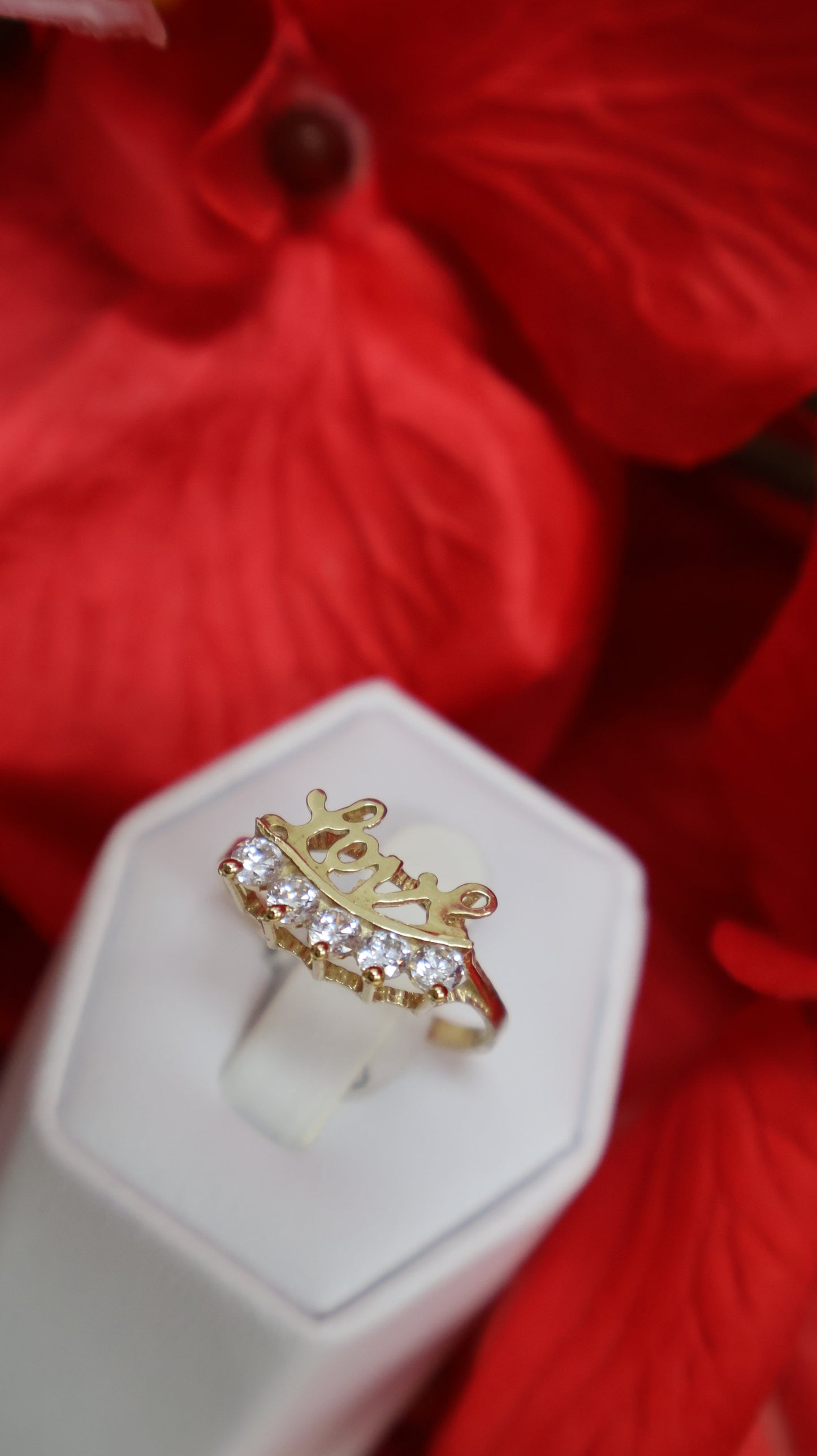 Anillo de mujer en oro 10k con sirconia y dice LOVE