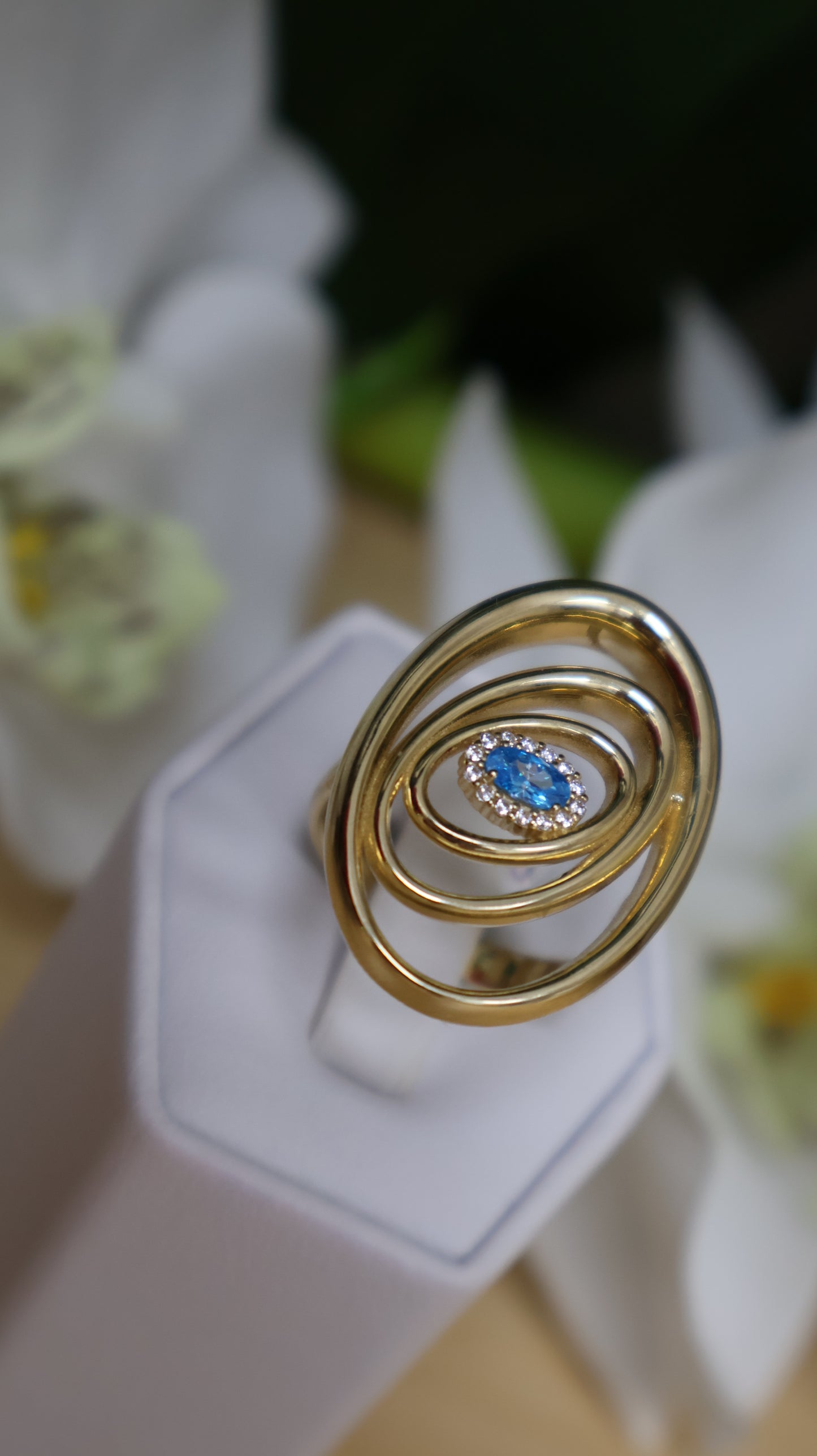anillo de mujer 14k piedra azul aqua