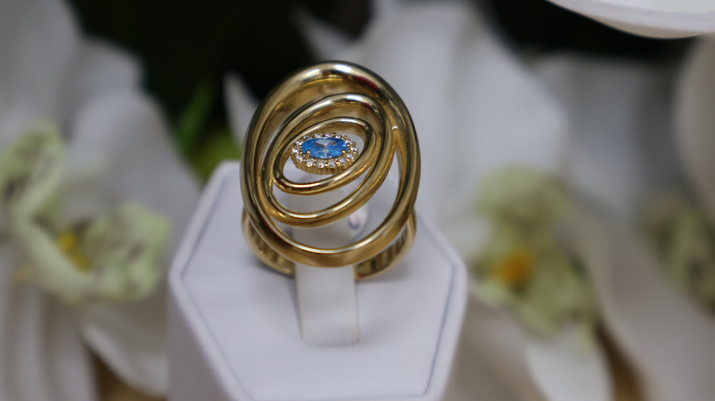 anillo de mujer 14k piedra azul aqua