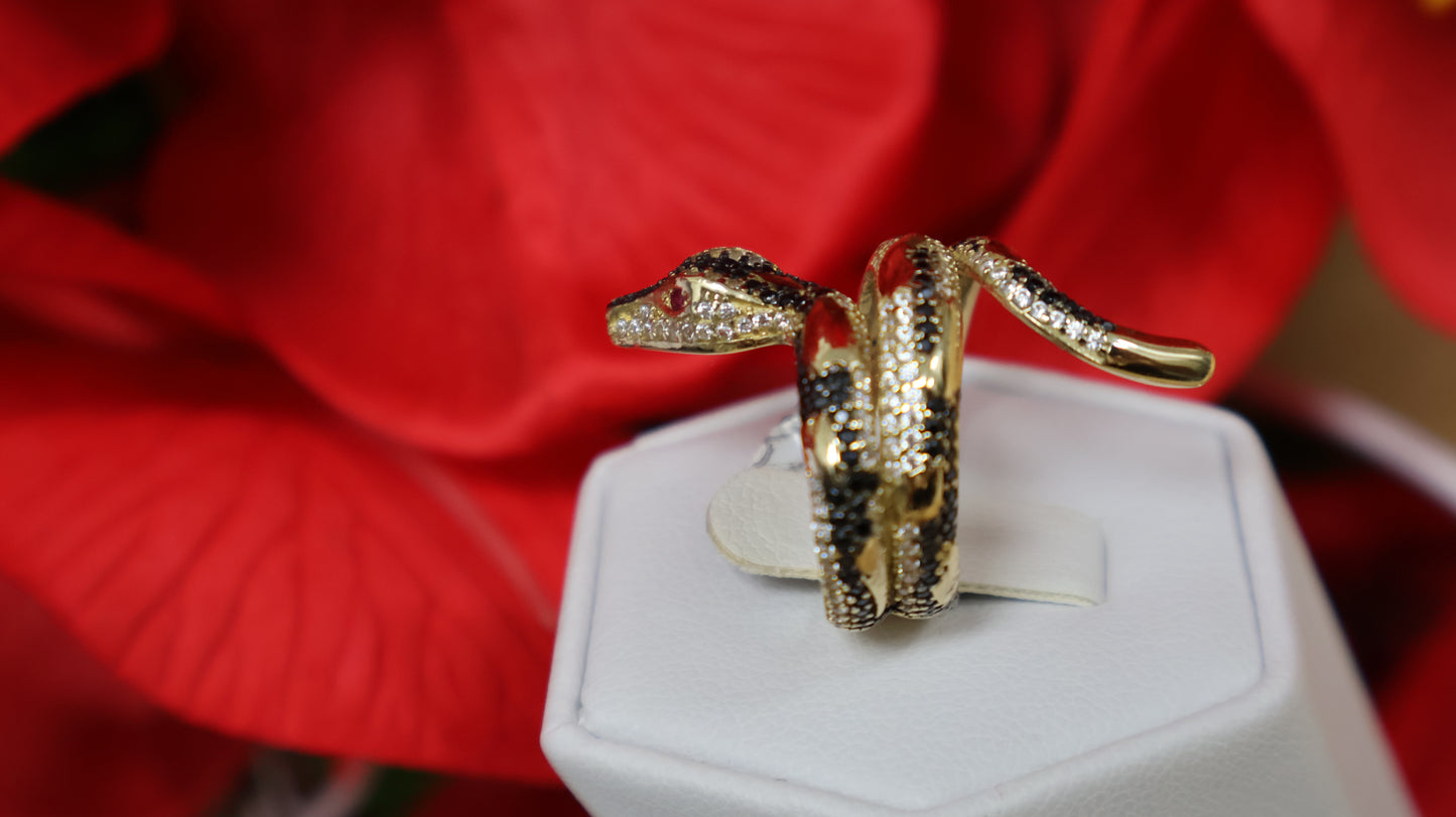 anillo de mujer 14k estilo serpiente negra y blanca