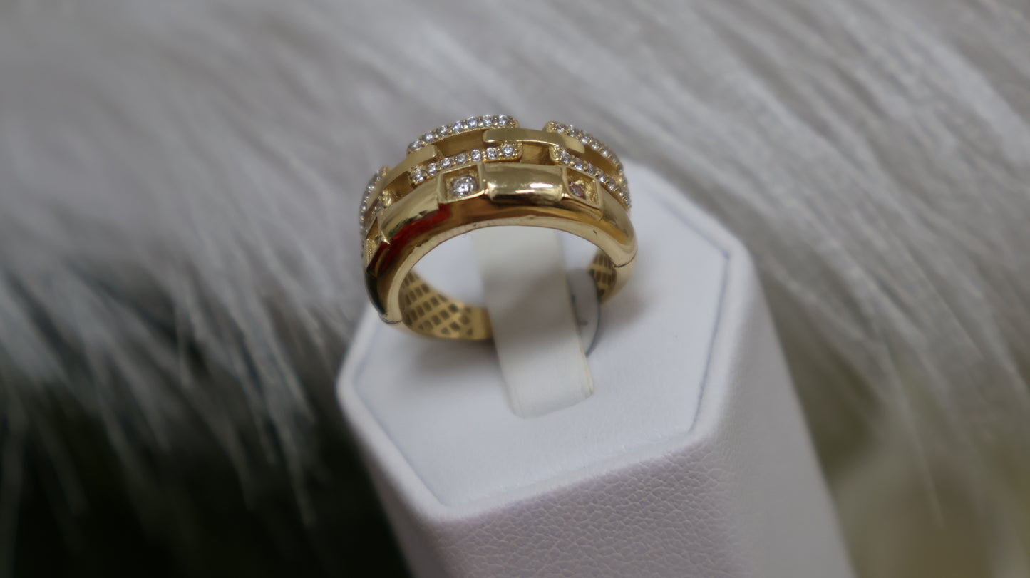 anillo de mujer 14k eslabon cariveno con circonia en blanca