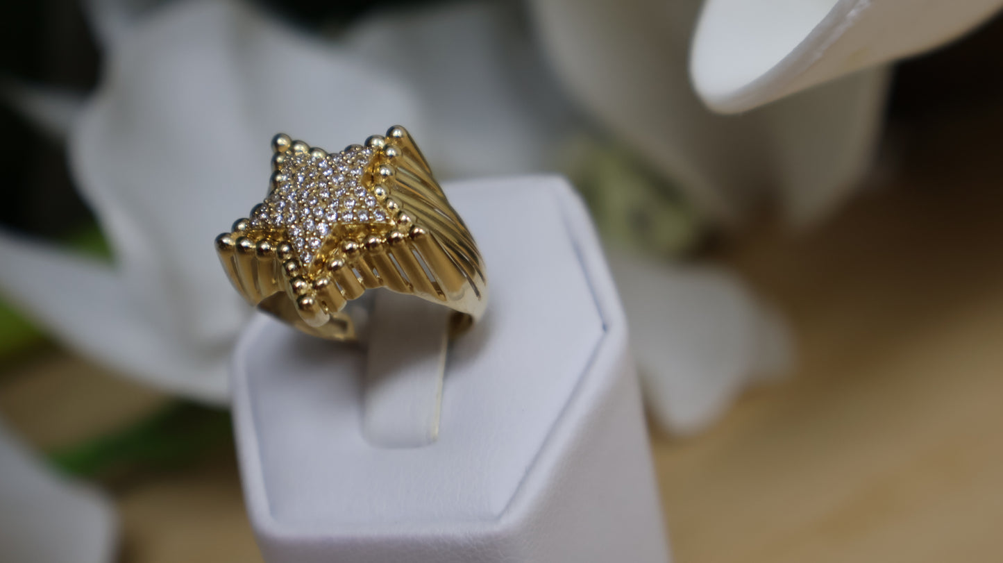 anillo de mujer 14k estrella con sirconia blanca moderno