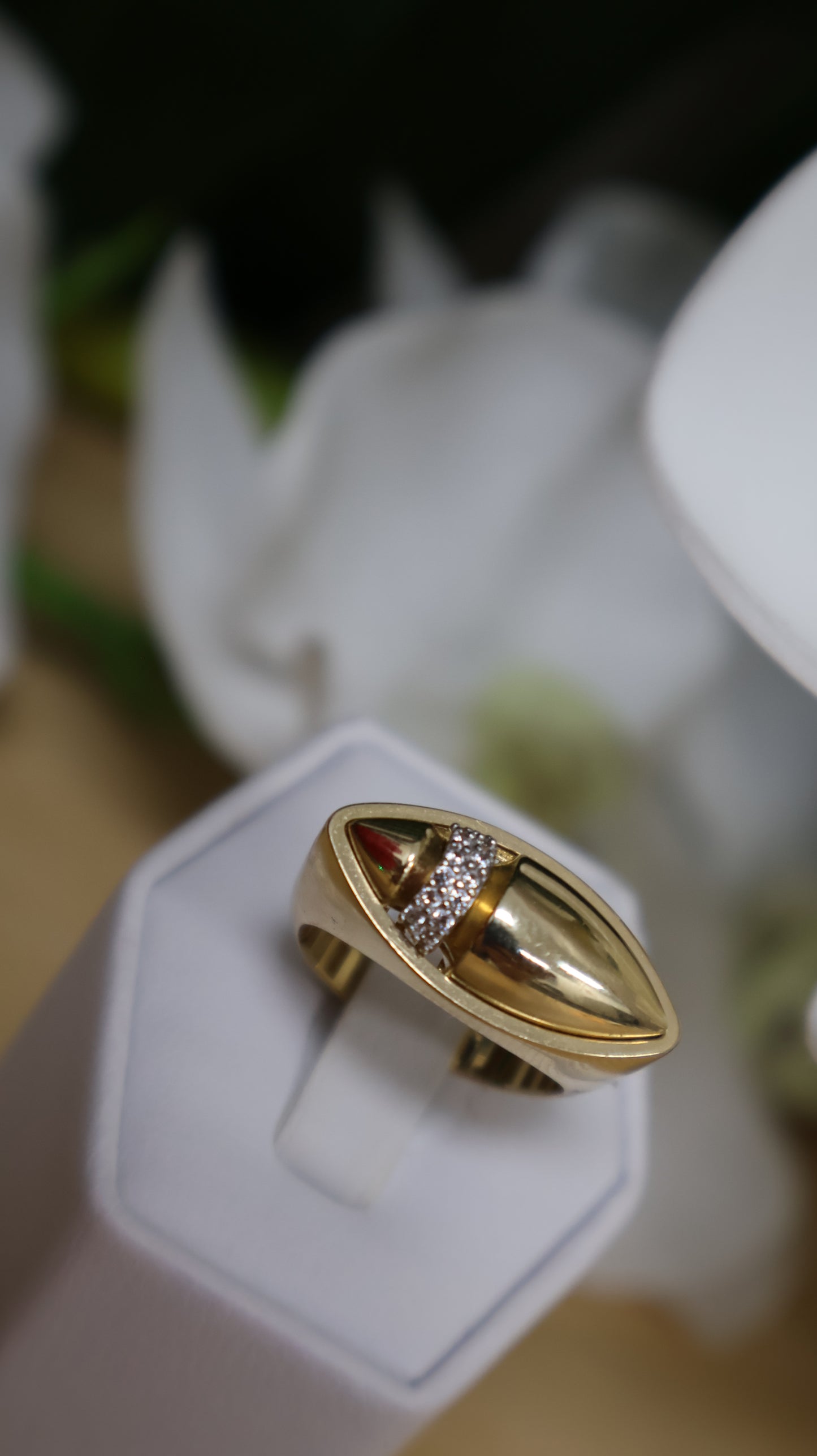 anillo de mujer 14k espacial con circonia en blanca
