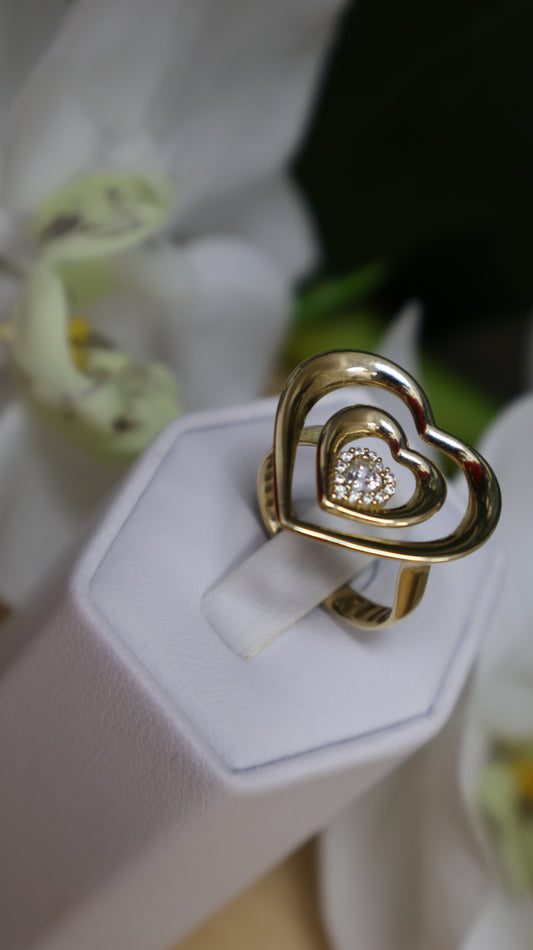 anillo de mujer 14k  con piedra blanca de corazon