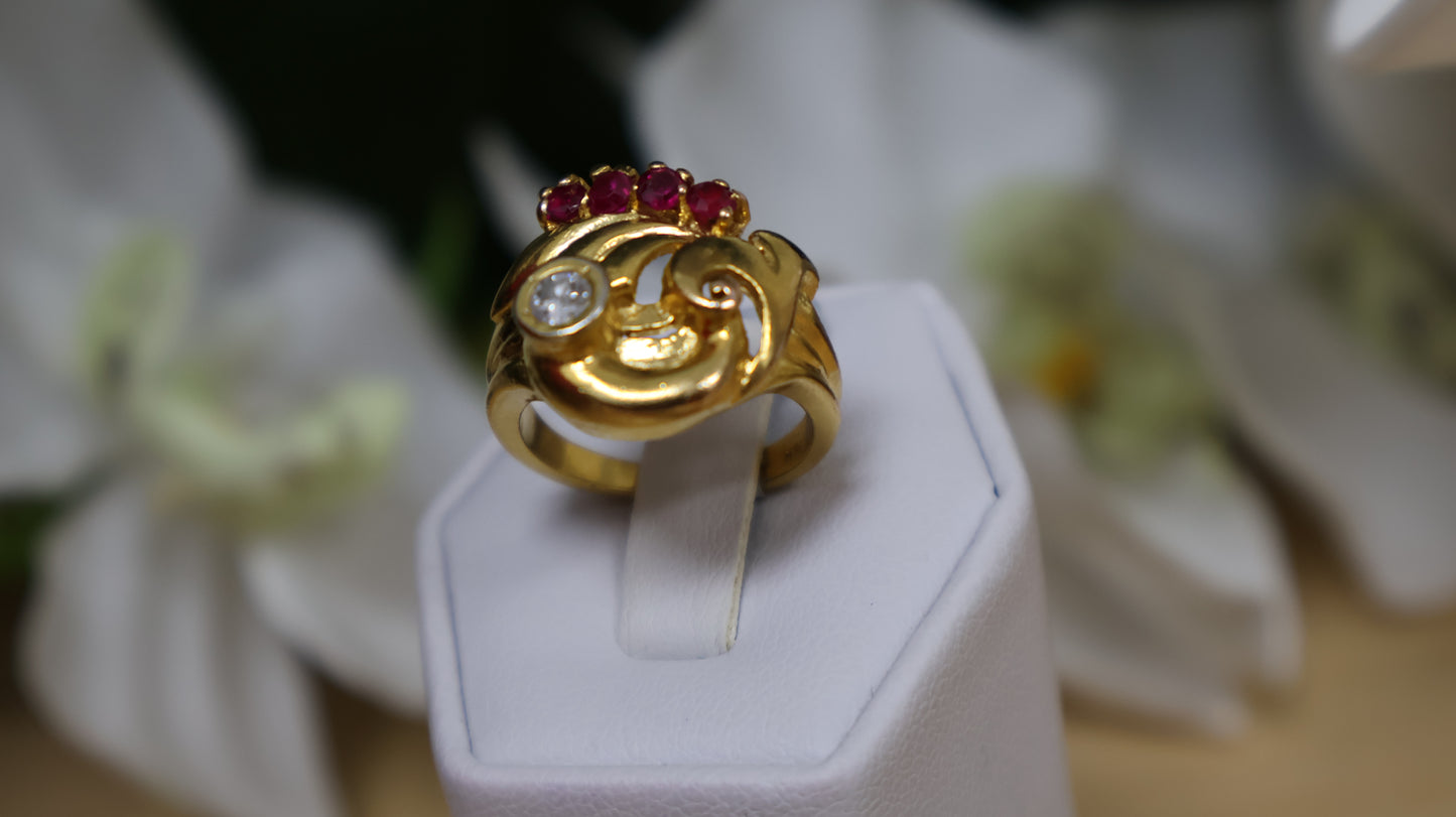 anillo de mujer 14k con circonia blanca y roja