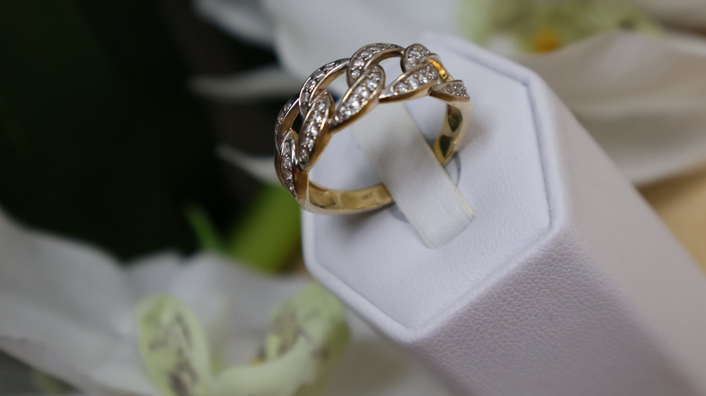 anillo de mujer 14k estilo eslabon con sirconia blanca