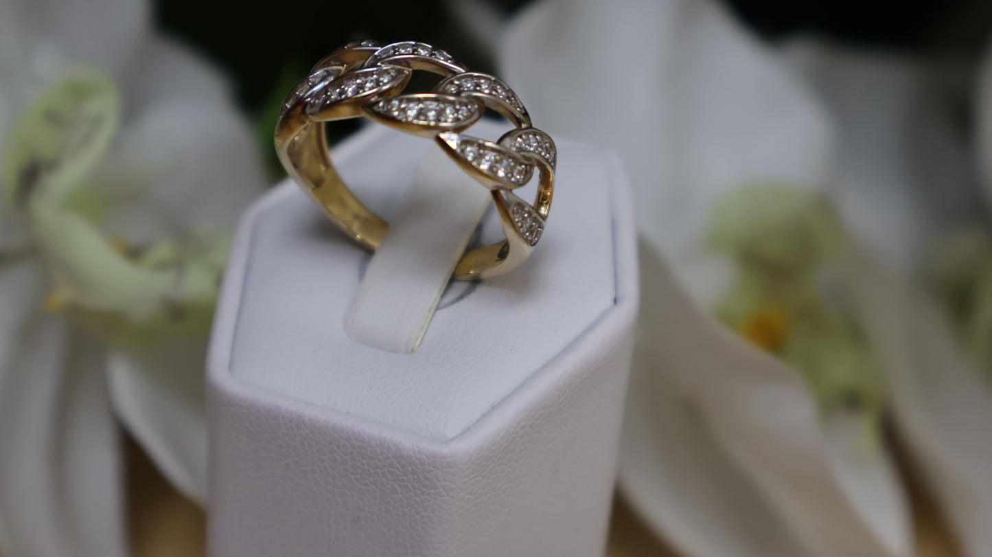 anillo de mujer 14k estilo eslabon con sirconia blanca