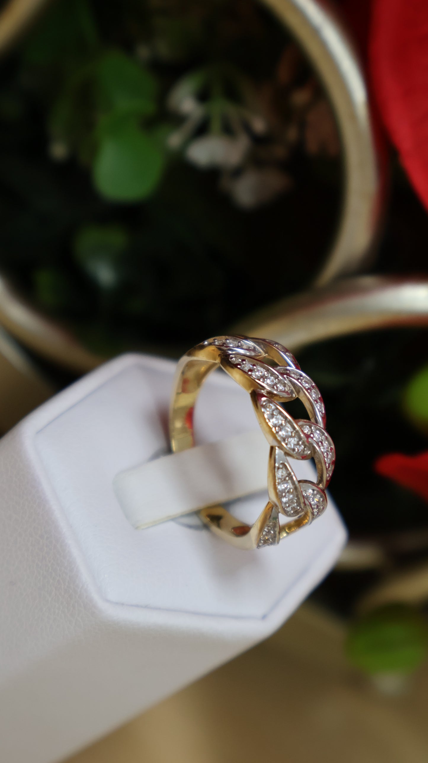 anillo de mujer 14k estilo eslabon con sirconia blanca