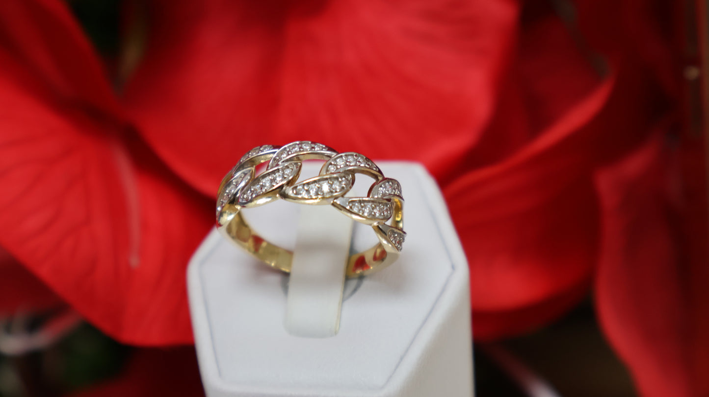 anillo de mujer 14k estilo eslabon con sirconia blanca