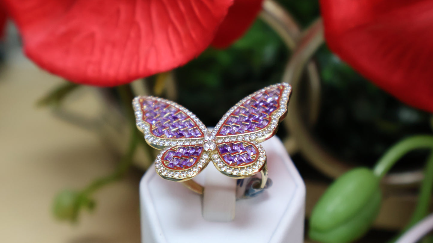 anillo de mujer 10k de maripoza lila