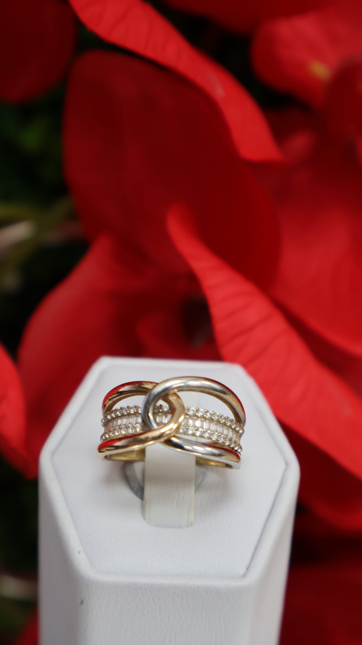 anillo de mujer 14k dos colores con circonia en blanca