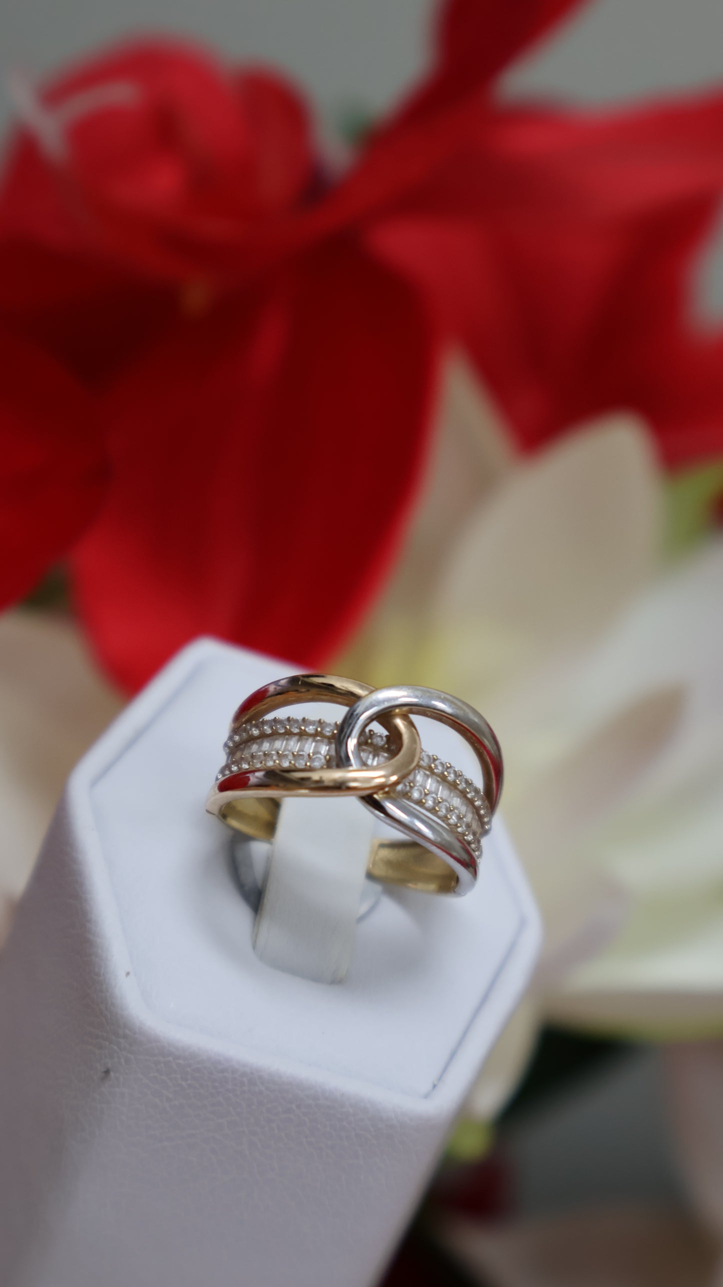 anillo de mujer 14k dos colores con circonia en blanca