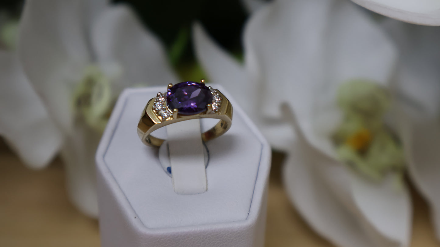 anillo de mujer 14k con piedra morada y circonia blanca
