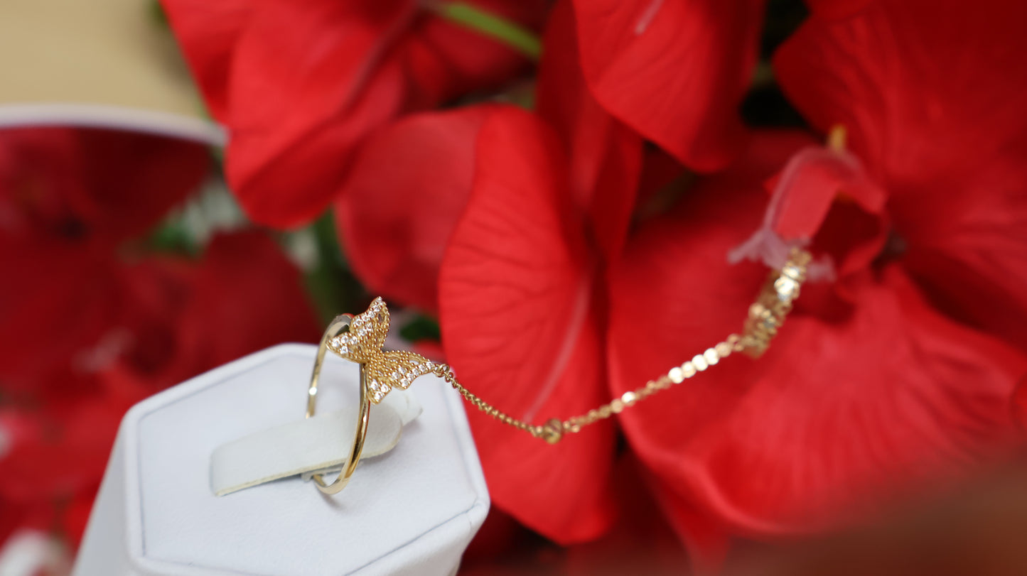 anillo de mujer con doble estilo para el mismo dedo en 14k