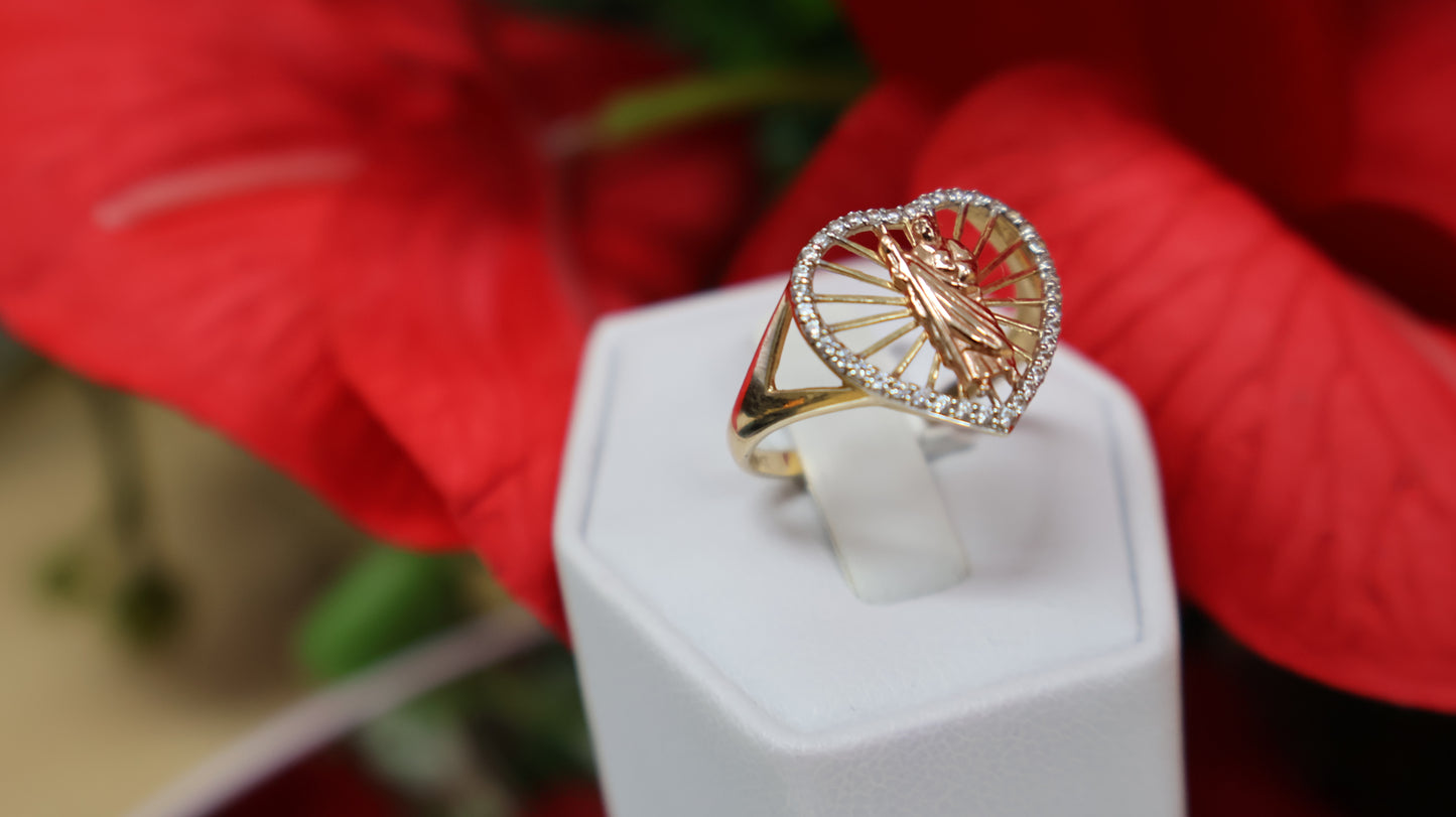 anillo de mujer 14k st.judas en dos tono
