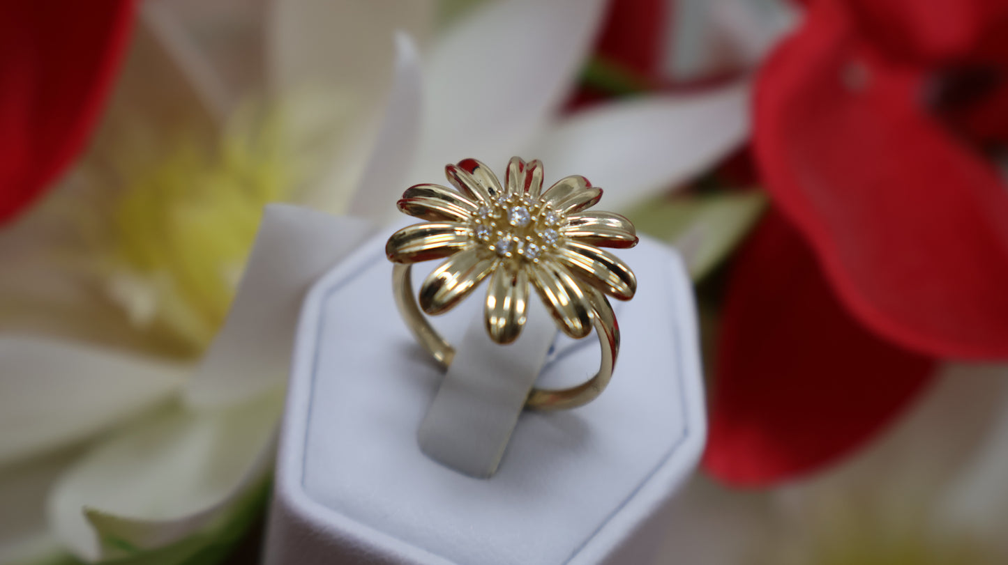 anillo de mujer de 14k de flor
