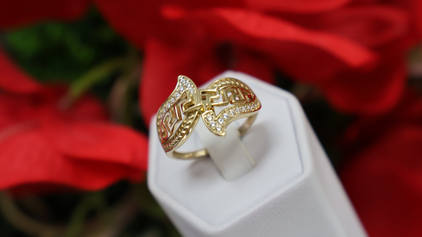 anillo de mujer 10k ojas en circonia blanca