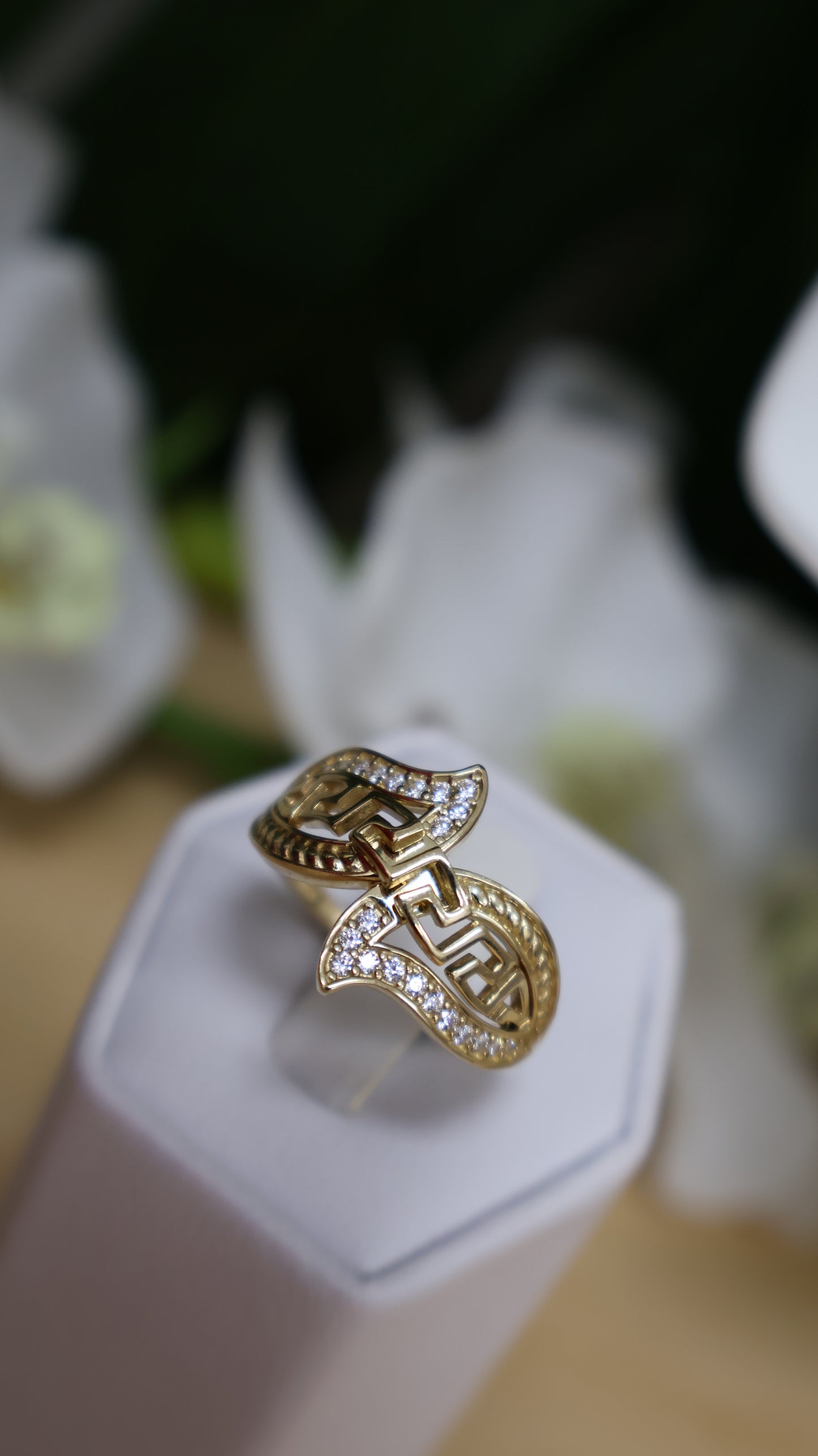 anillo de mujer 10k ojas en circonia blanca