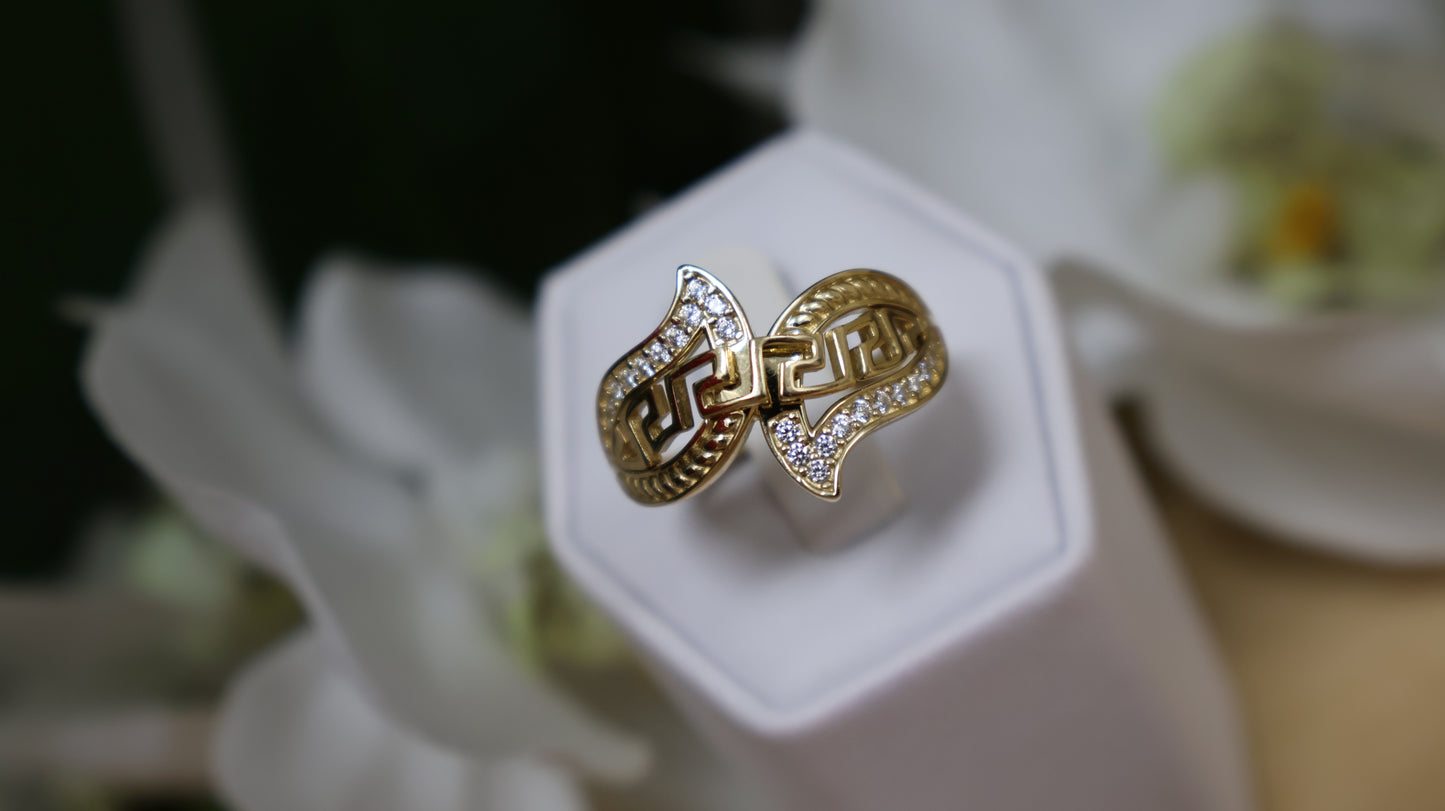 anillo de mujer 10k ojas en circonia blanca