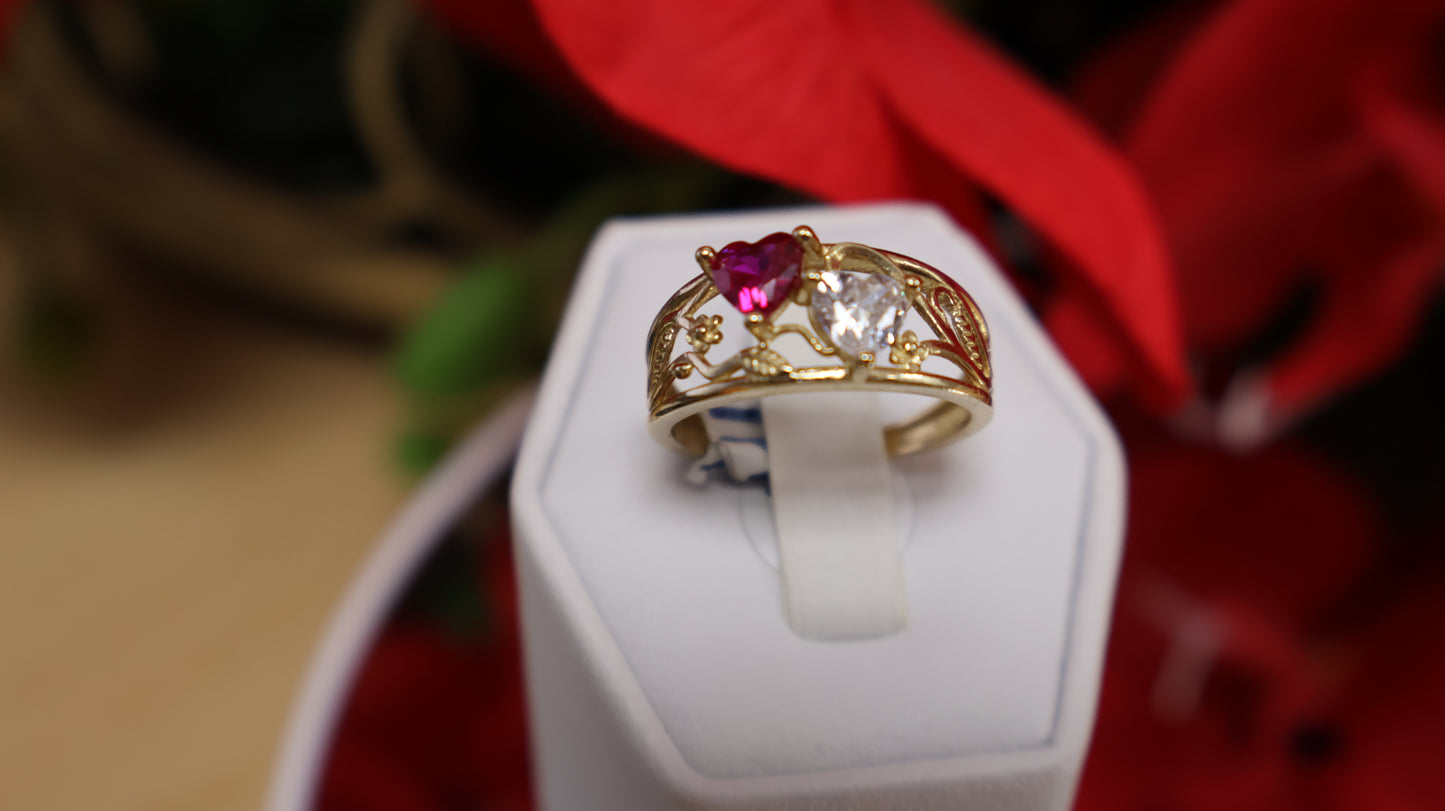 anillo de mujer de 14k con dos corazones