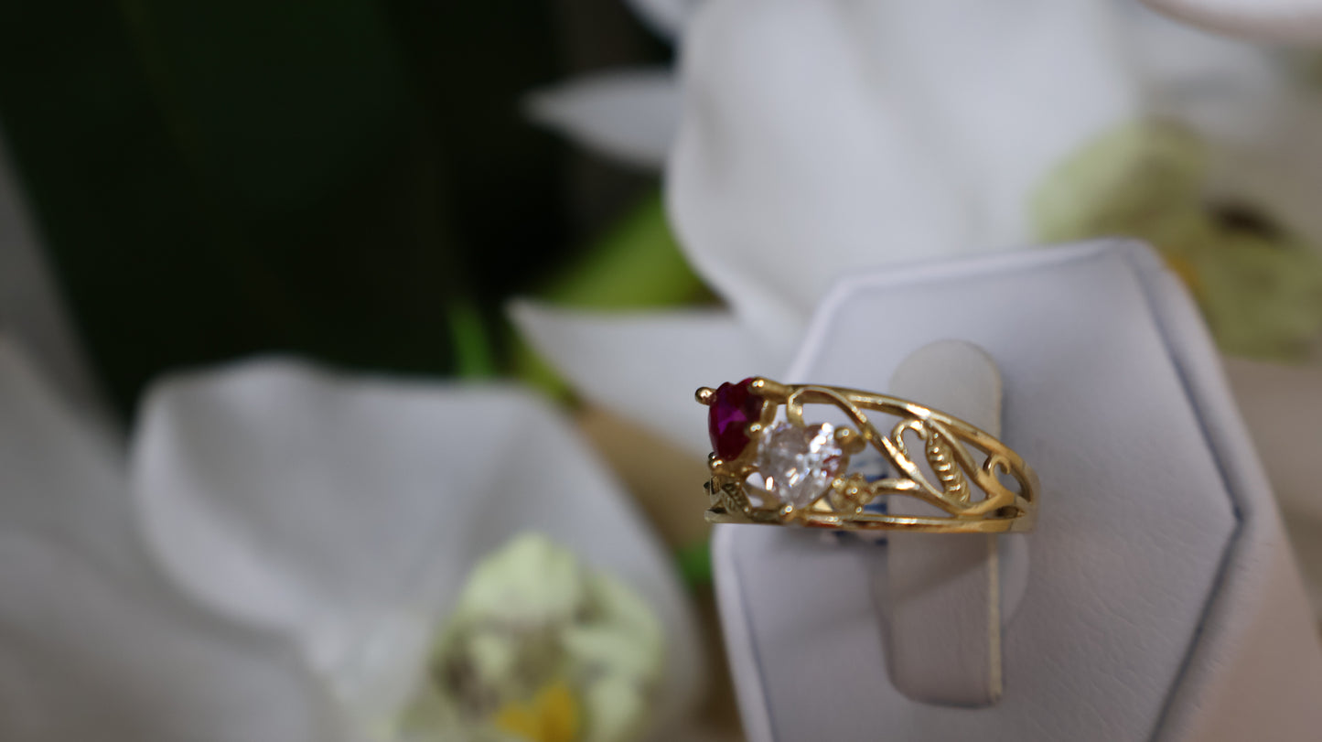 anillo de mujer de 14k con dos corazones