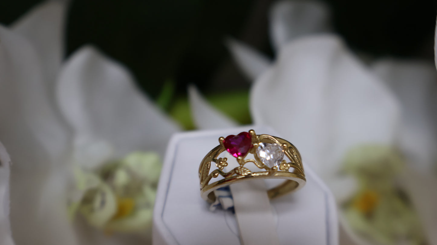 anillo de mujer de 14k con dos corazones