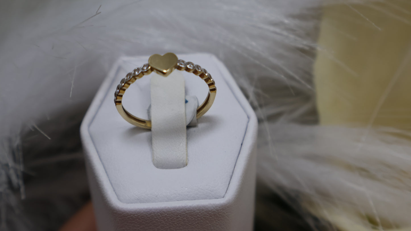 anillo de mujer 10k con piedra rosada y blanca de corazon
