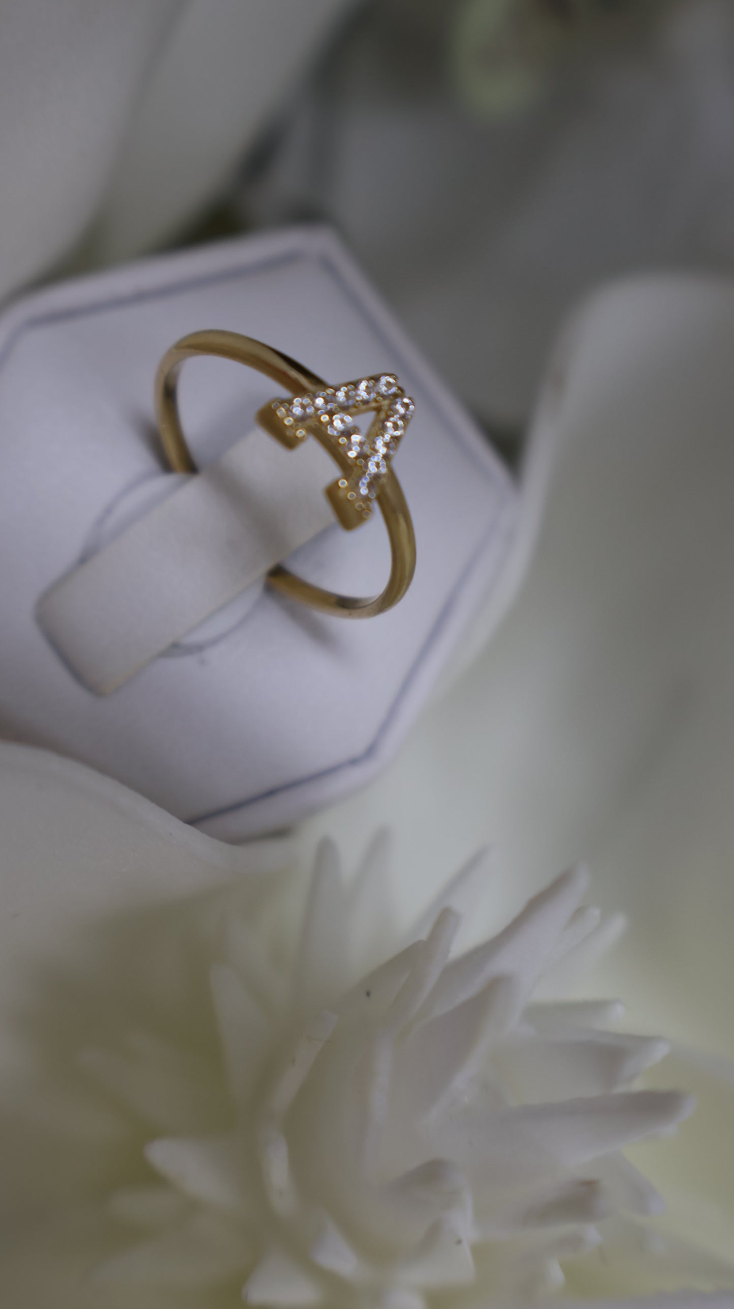 anillo de letra con circonia de mujer y nina en oro 14k