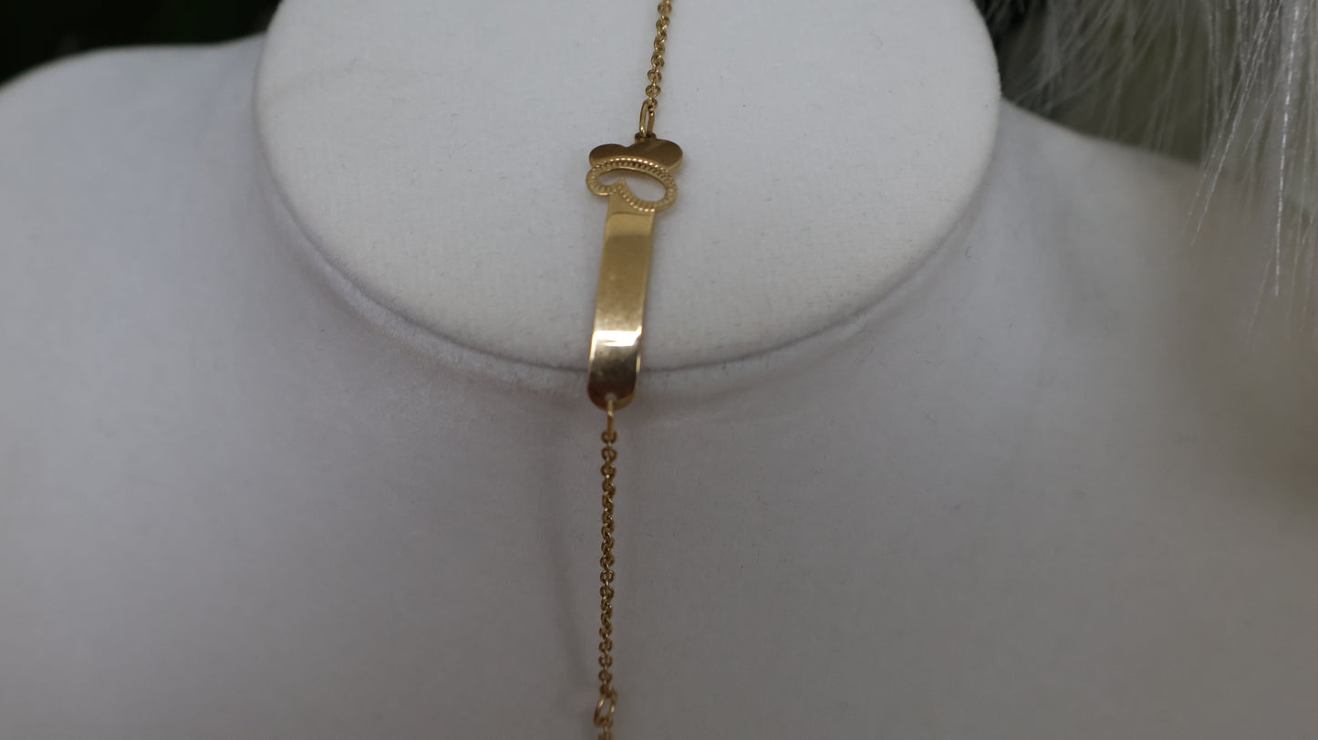 manilla para ninos con un diseno en la placa en oro 10k