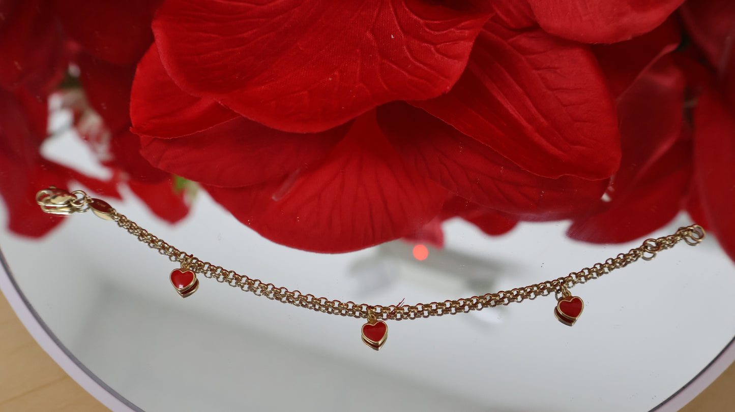 Manilla para ninas de corazon en oro de 14k