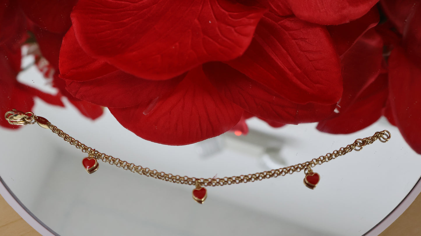 Manilla para ninas de corazon en oro de 14k