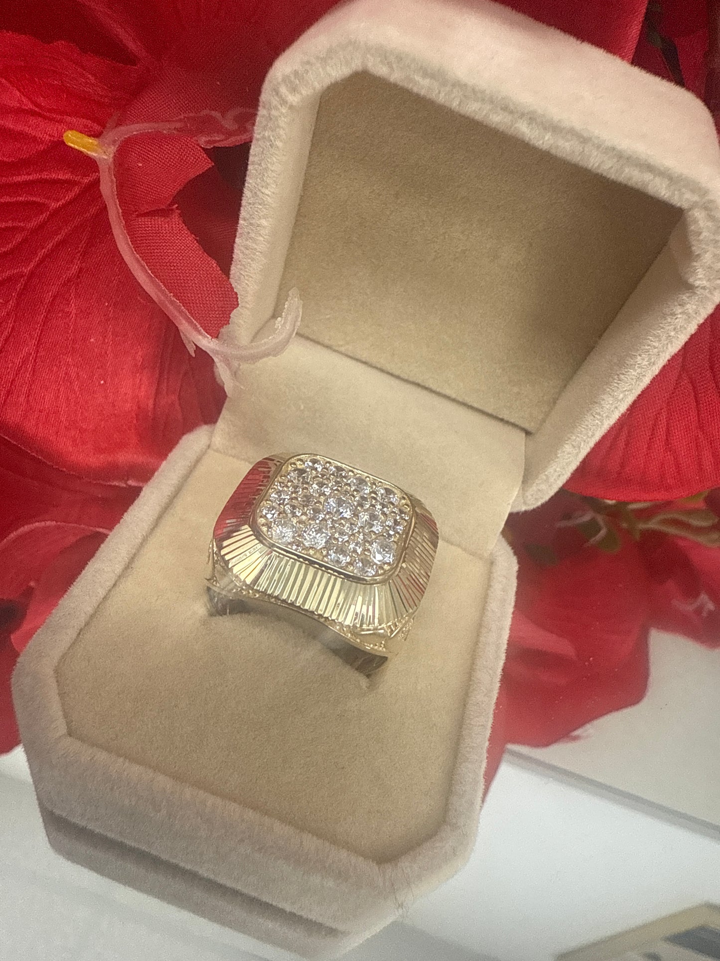 Anillo de hombre con circonia en blanca de oro10k